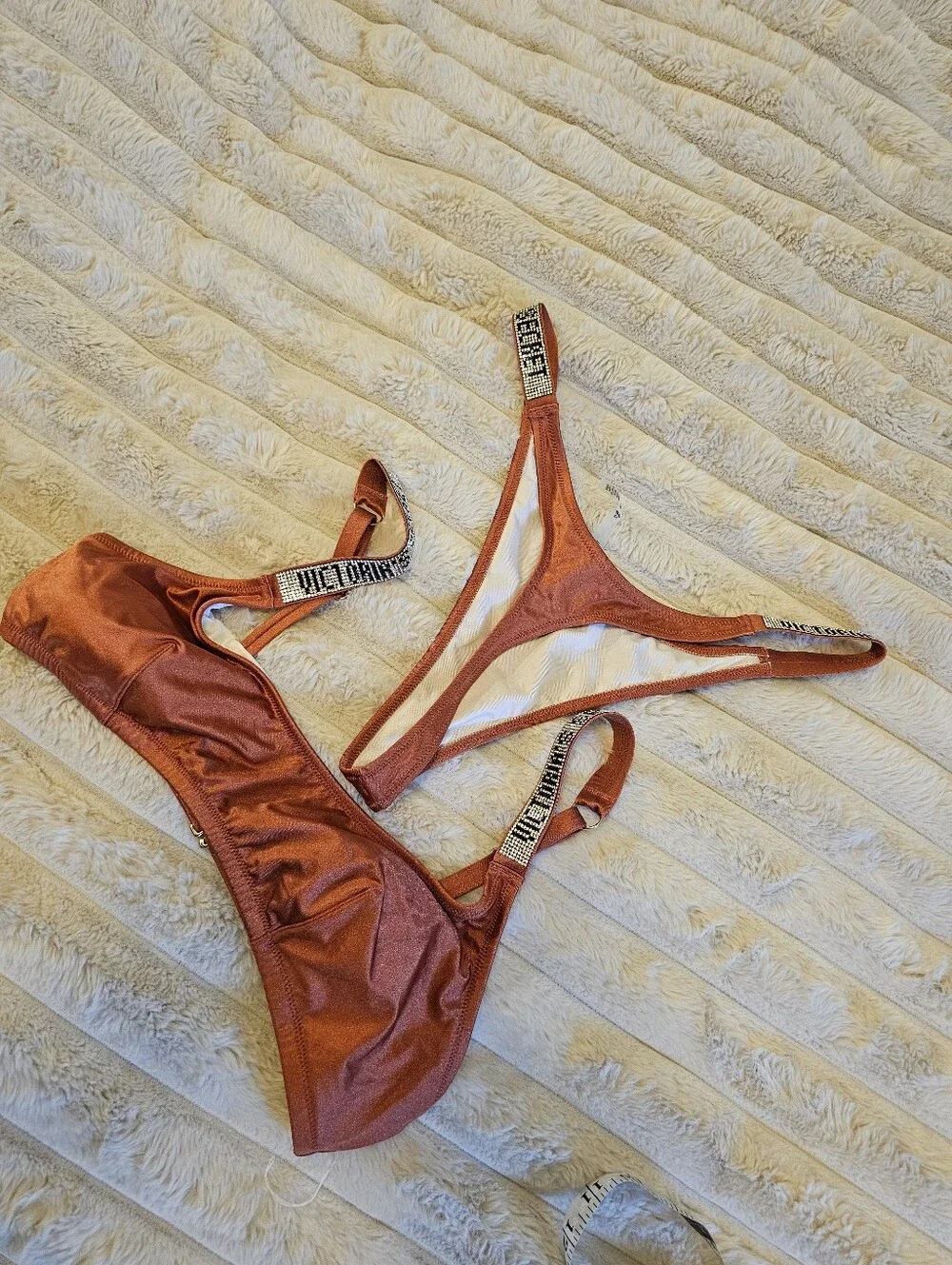 Victoria's Secret Metallic Copper Bikini Set with Embellished Straps